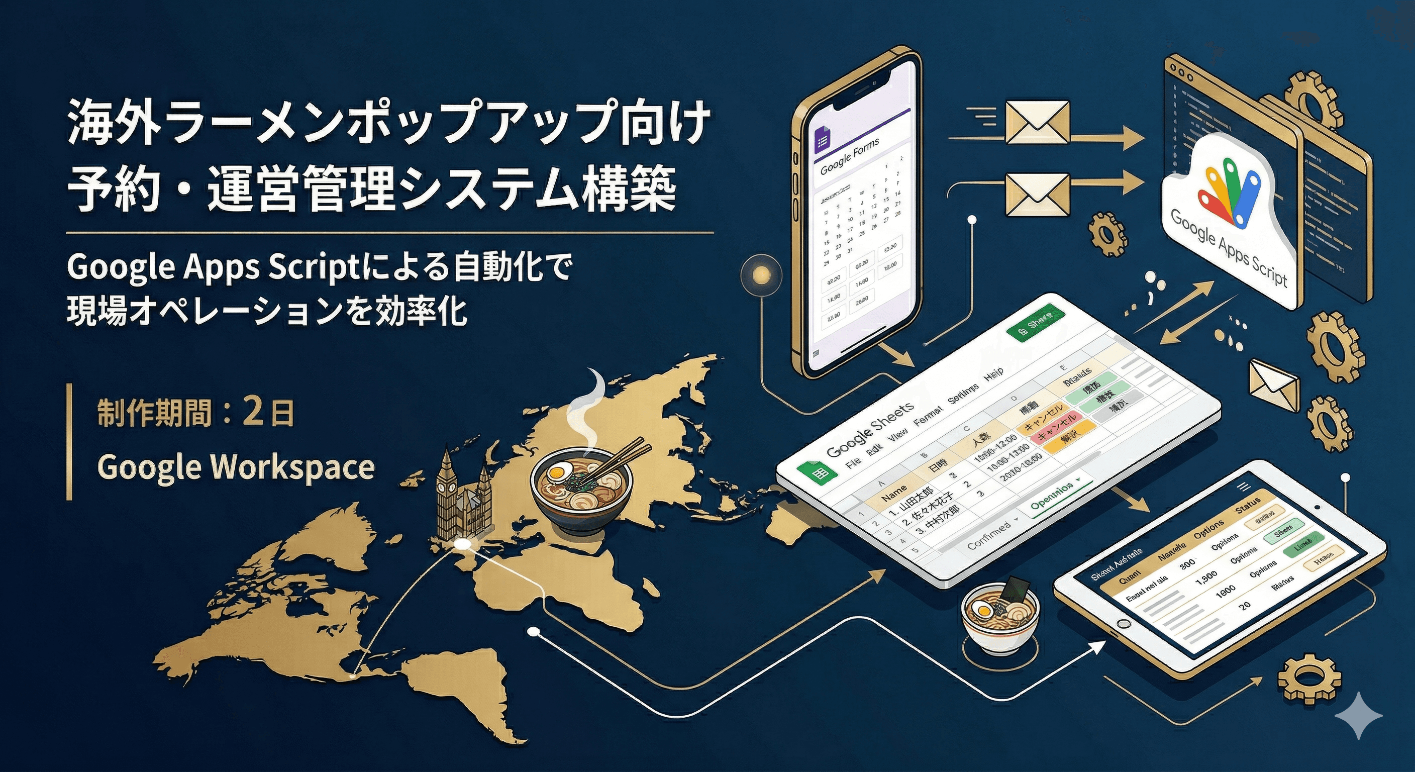 海外ラーメンポップアップ向け予約・運営管理システム構築